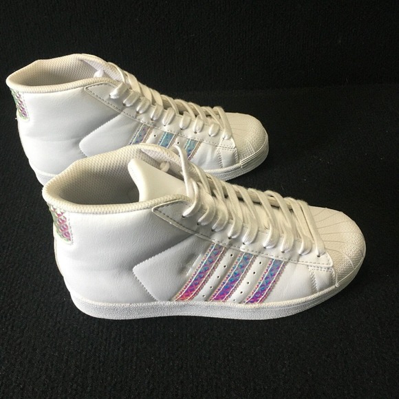 Adidas Mens Pro Model CG3595‎ White Mid Top Lace Up Sneaker Shoes Size 4.5 - Picture 1 of 7